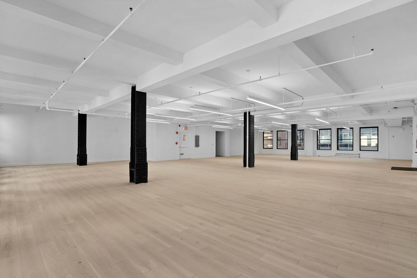 White boxed loft space with steel columns