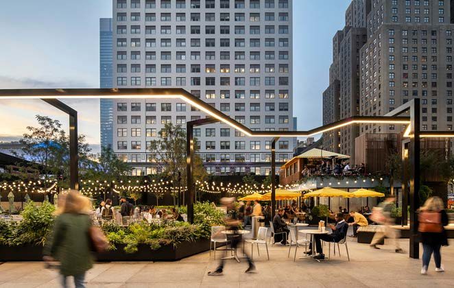 Outdoor plaza with dining